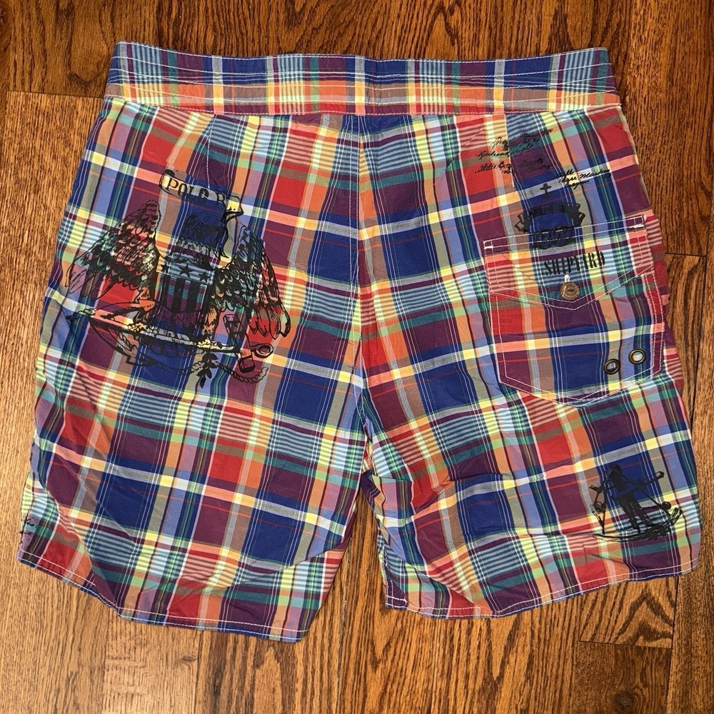 Polo Ralph Lauren Board Shorts US Navy Ships Sailors Men 32 Plaid Lined Nautical - Picture 5 of 6